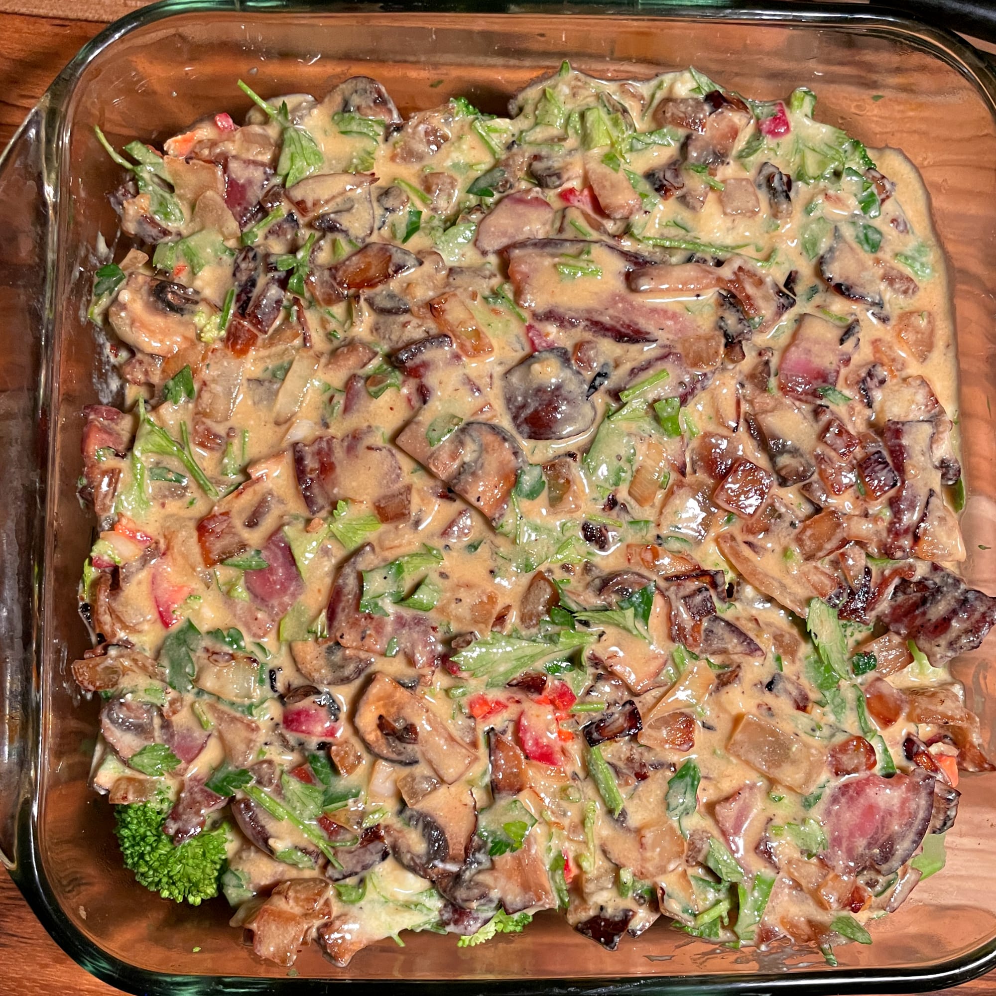 Broccoli and Mushroom Bake With Speck (smoked meat)