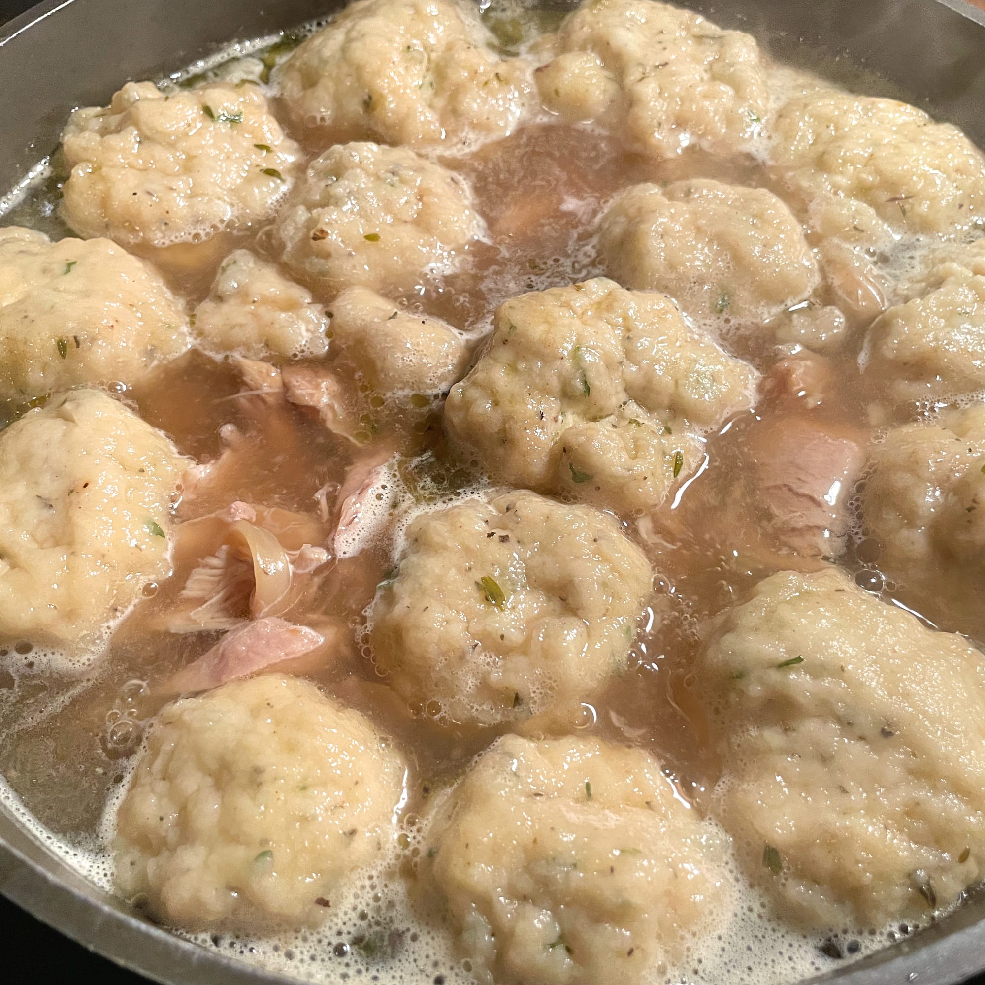 Forty-Five Minute Chicken and Dumplings Made w/ Chicken Drumsticks and Homemade Stock