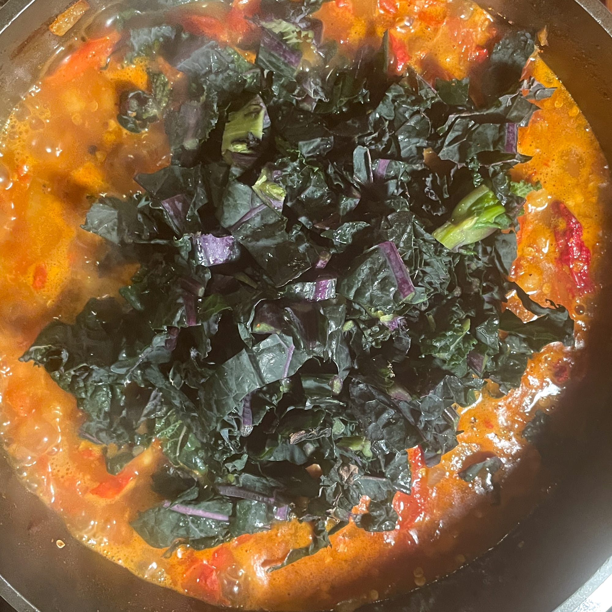 Garbanzo Bean Curry with Tomato, Kale, and Shrimp