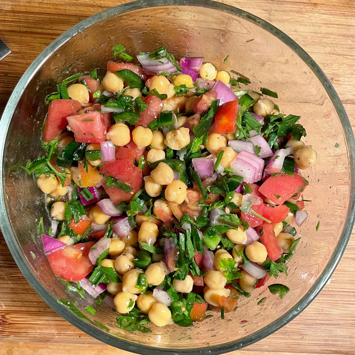 Chickpea Salad with Garden Herbs, Tomatoes, and Peppers
